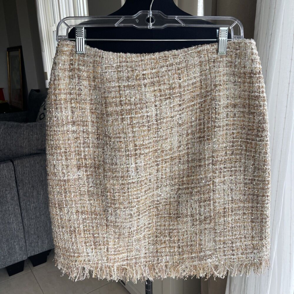NWT Boston Proper Skirt Blush Pink Gold Metallic Frayed Hem  Glam Preppy sz 10 - Picture 2 of 12